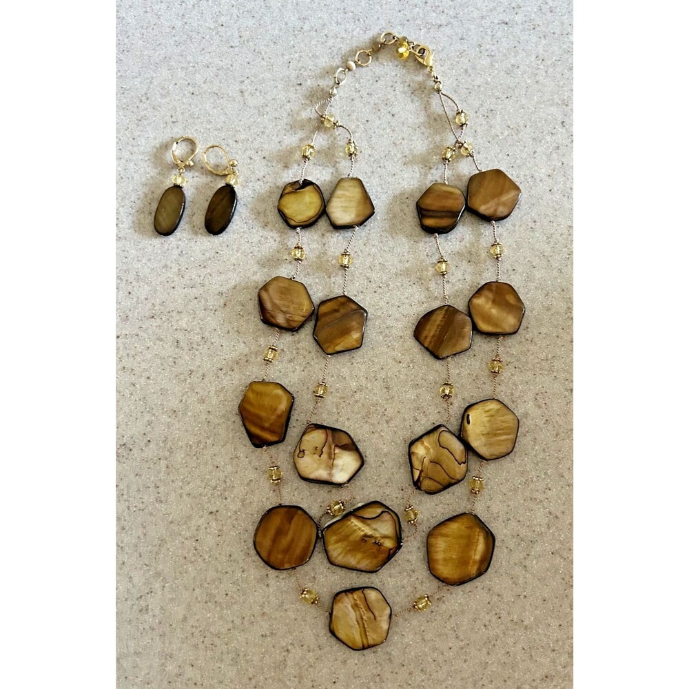 Chunky Artisan Double Strand Necklace w/ Matching Earrings